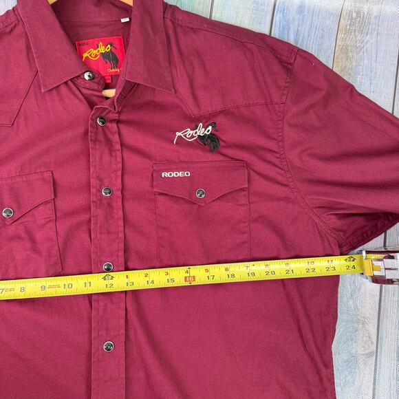 Rodeo Long Sleeve Pearl Snap Shirt Size XL Western Cowboy Maroon Red - Picture 5 of 8